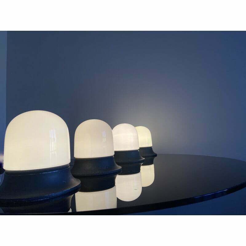 photo for sale Vintage Artemide Wall Lamps In Opal Glass And Metal, 1970
