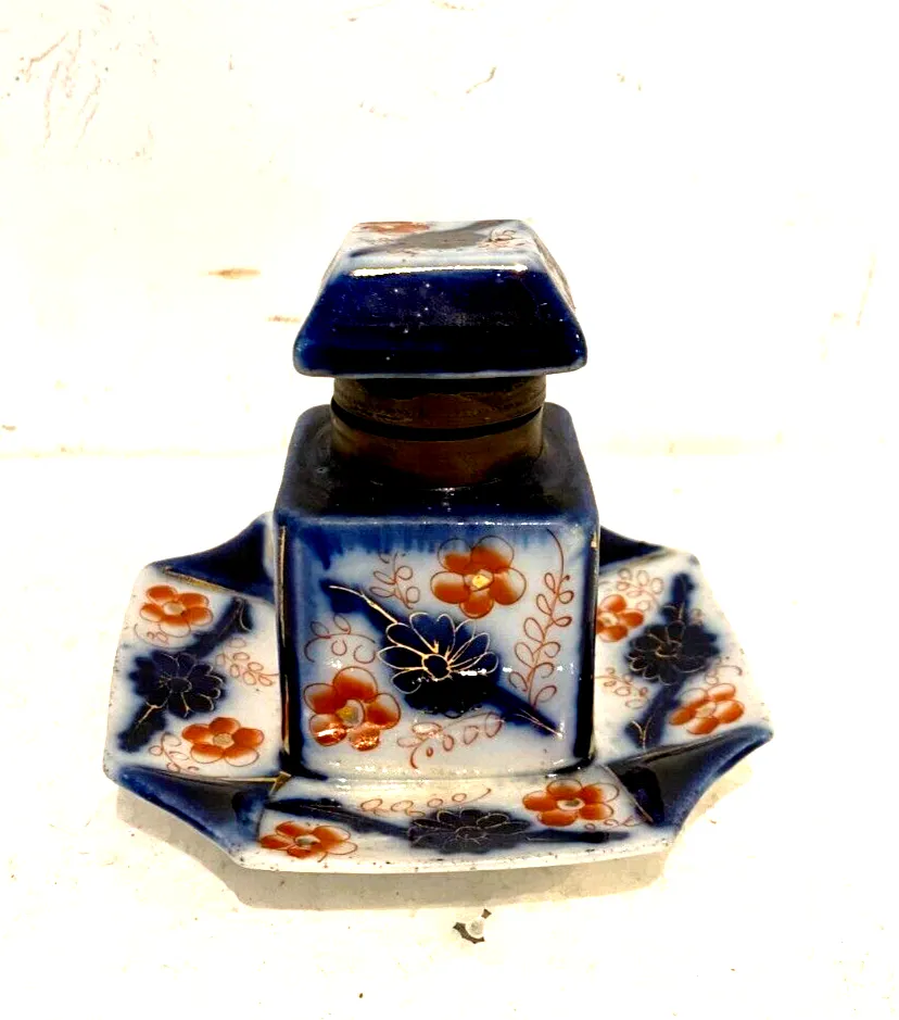 Polychrome Porcelain Inkwell Decorated With 20th Century Flowers photo furniture