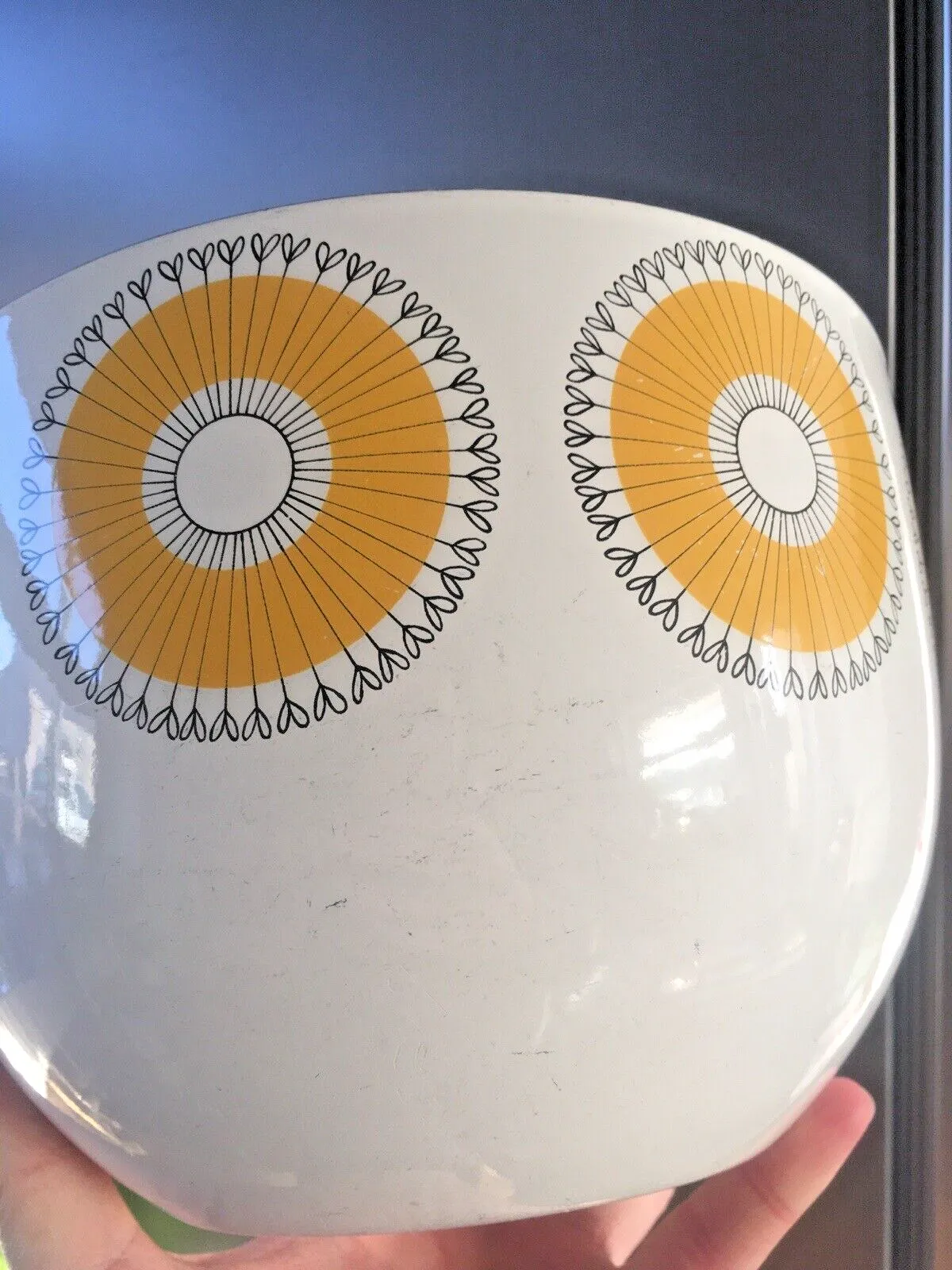 photo for sale Mid Century 60's Enamel Finel Arabia Finland Sunflower Salad Bowl By Kaj Franck