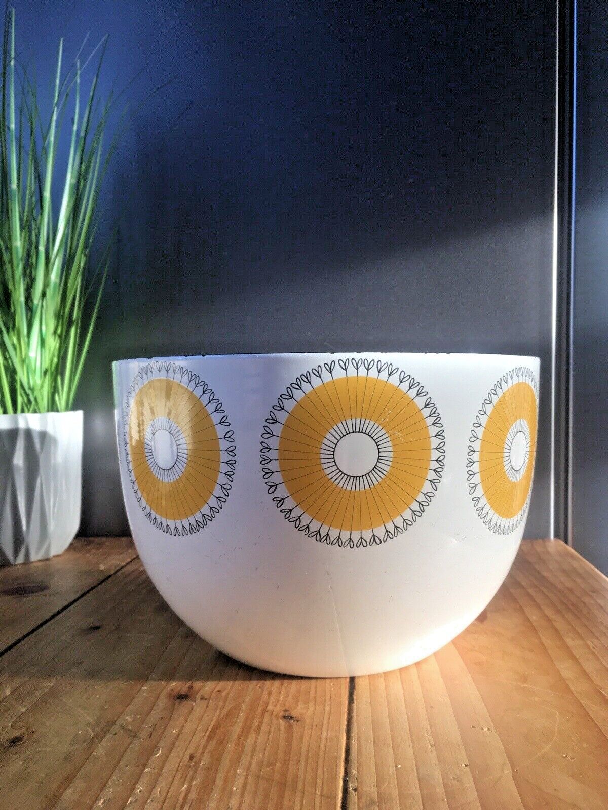 Home Decor Mid Century 60's Enamel Finel Arabia Finland Sunflower Salad Bowl By Kaj Franck photo