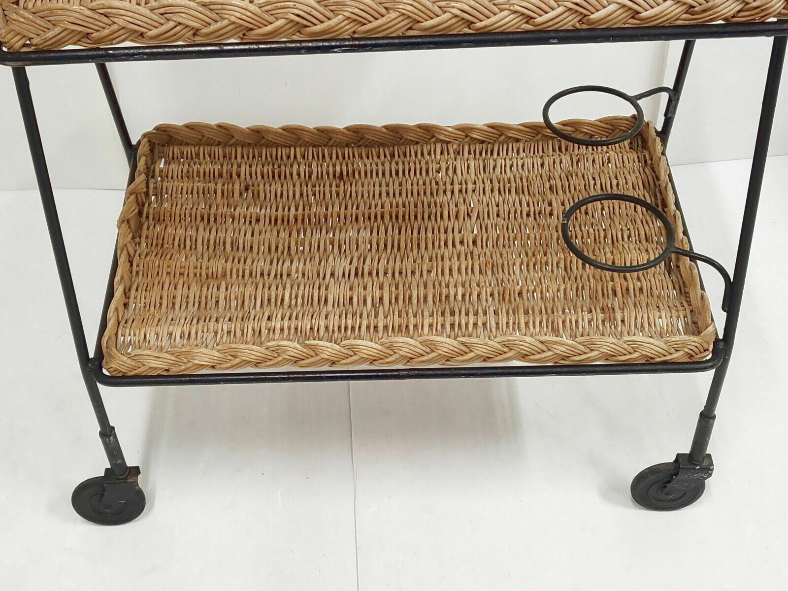 Rolling Bar Vintage 1960 In Rattan & Steel 60s 1960s 60s photo 400.0