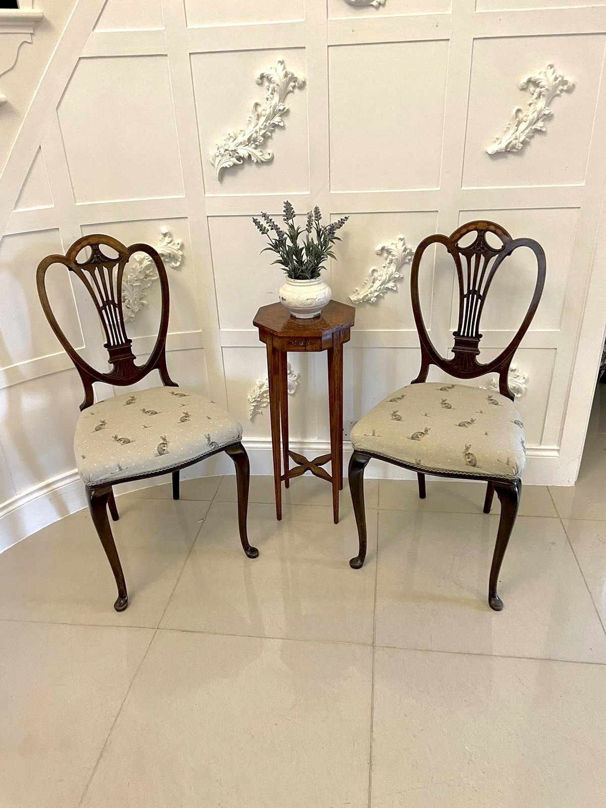 Pair Of Antique 19th Century Quality Mahogany Inlaid Side Chairs photo buy