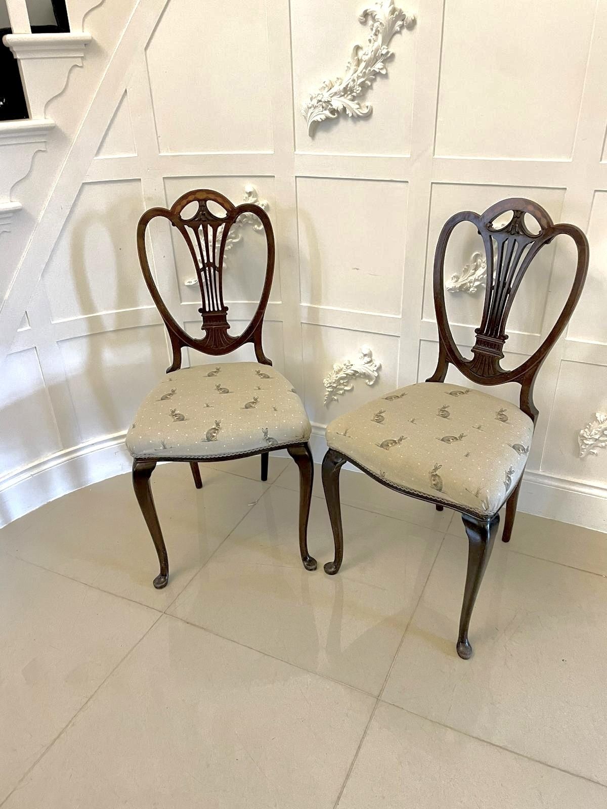 1095.0 Pair Of Antique 19th Century Quality Mahogany Inlaid Side Chairs photo