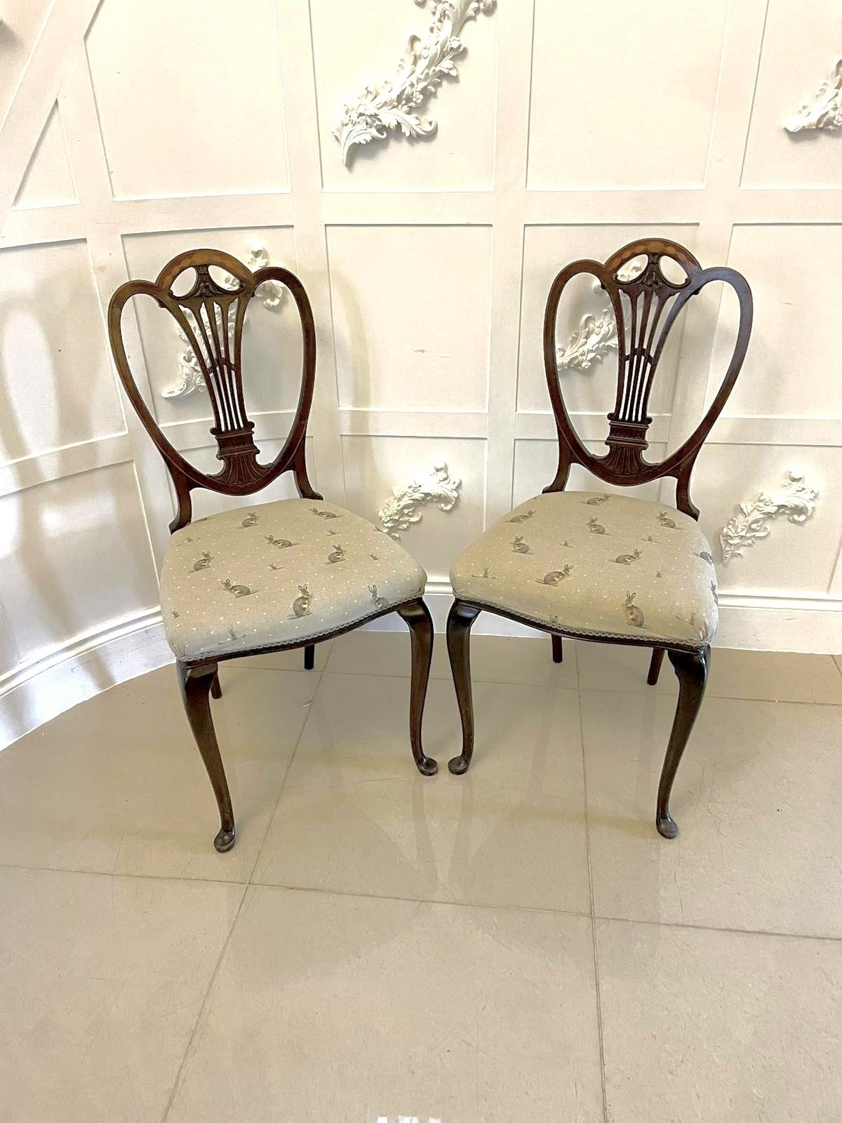 Pair Of Antique 19th Century Quality Mahogany Inlaid Side Chairs