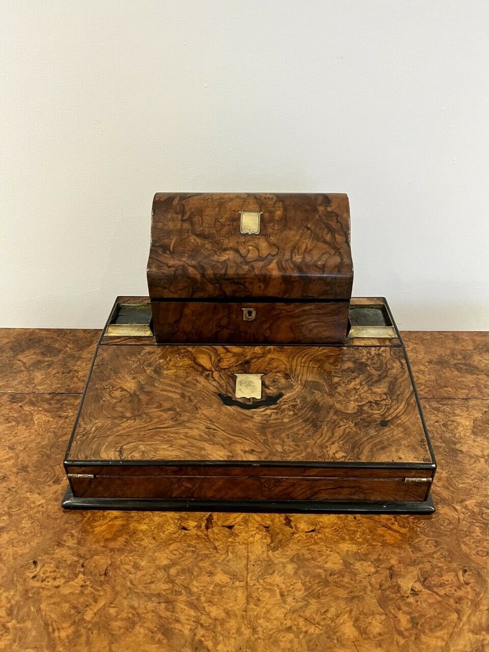 Unusual Victorian Quality Burr Walnut Writing Box photo buy
