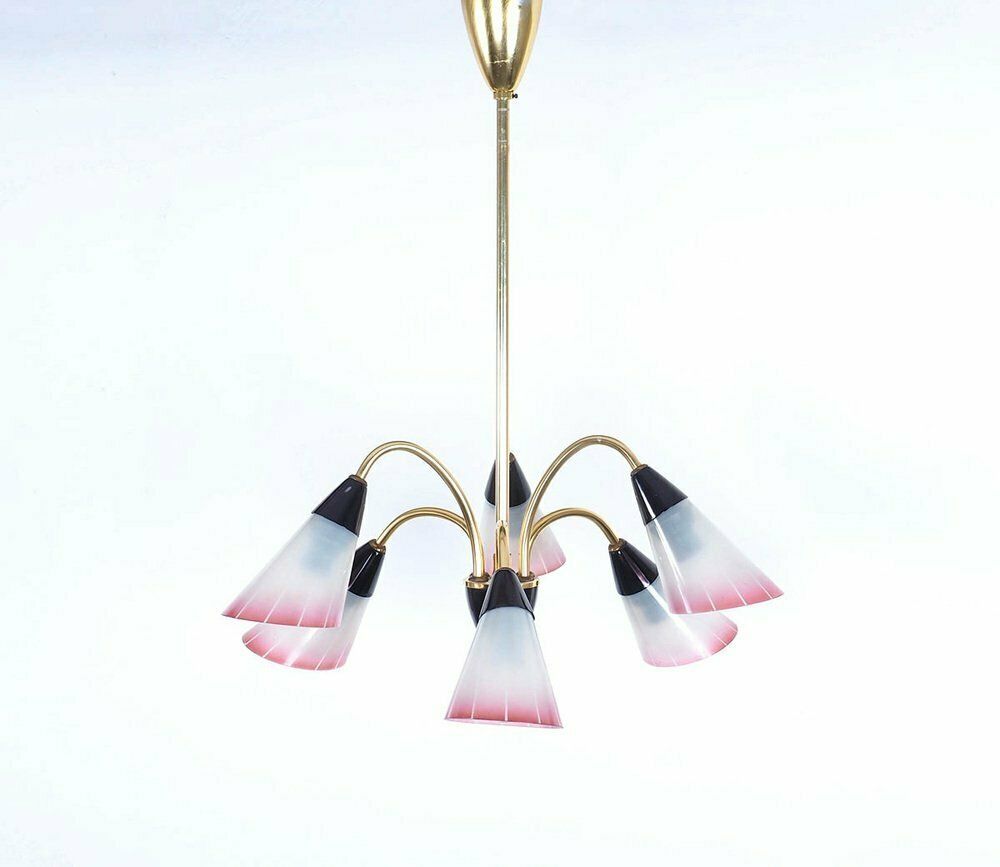 Vintage Italian Chandelier In Brass And Glass, 1950s
