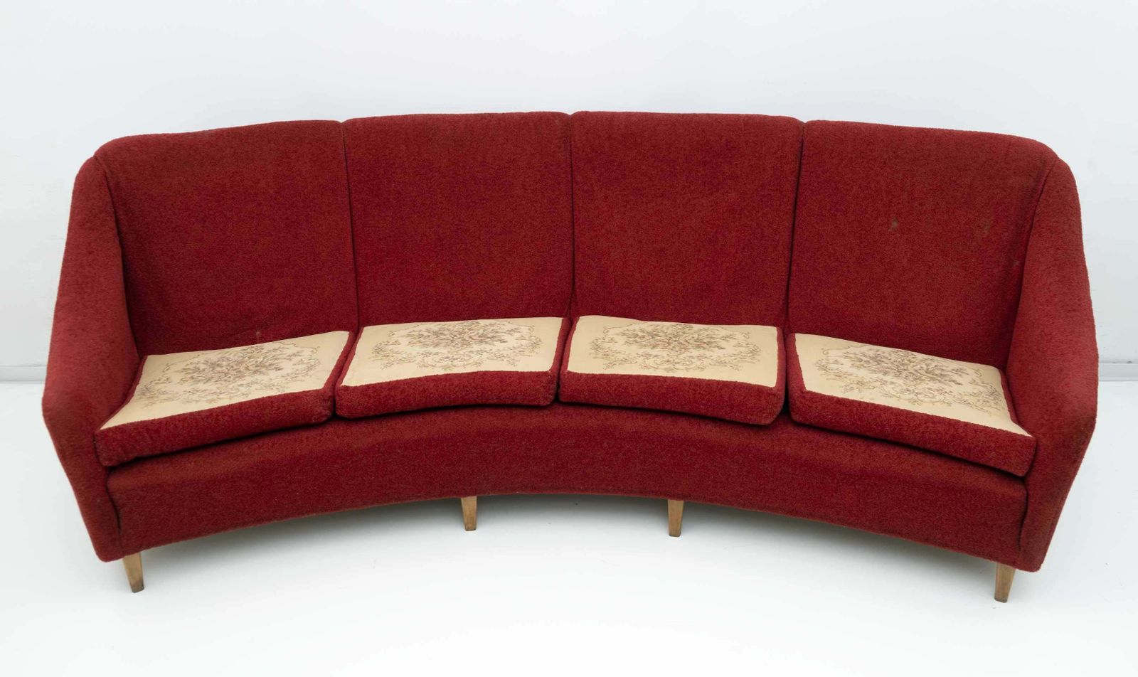Mid Century Modern Italian Velvet Four Seater Curved Sofa, 1950s photo 2867.0