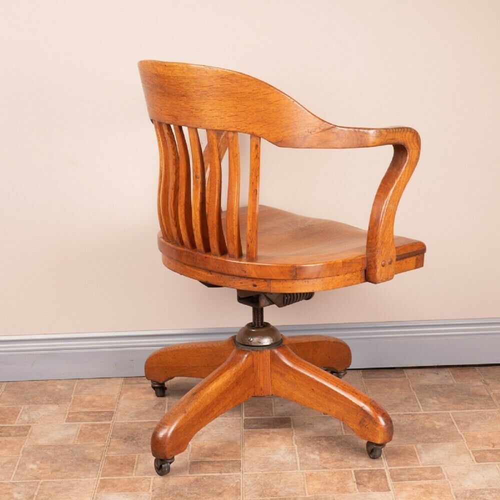 Oak Revolving Office Desk Chair photo vintage