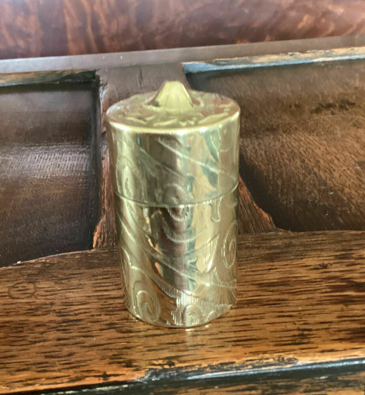 Brass Prince Albert’s Safety Box Vesta Case. 100 Patent Vesta Lights. 2.25” Tall photo 55.0