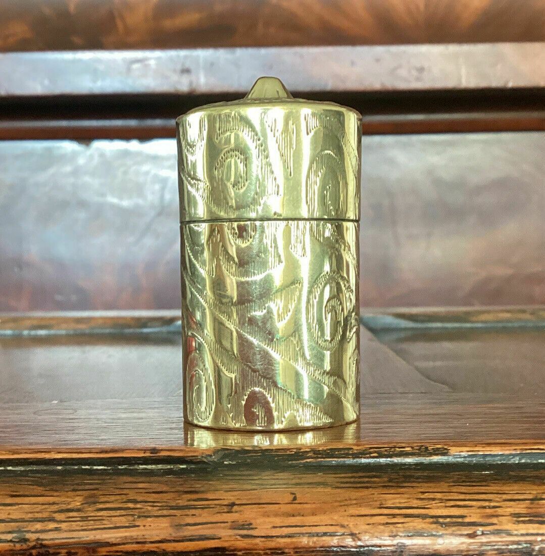 Home Decor Brass Prince Albert’s Safety Box Vesta Case. 100 Patent Vesta Lights. 2.25” Tall photo