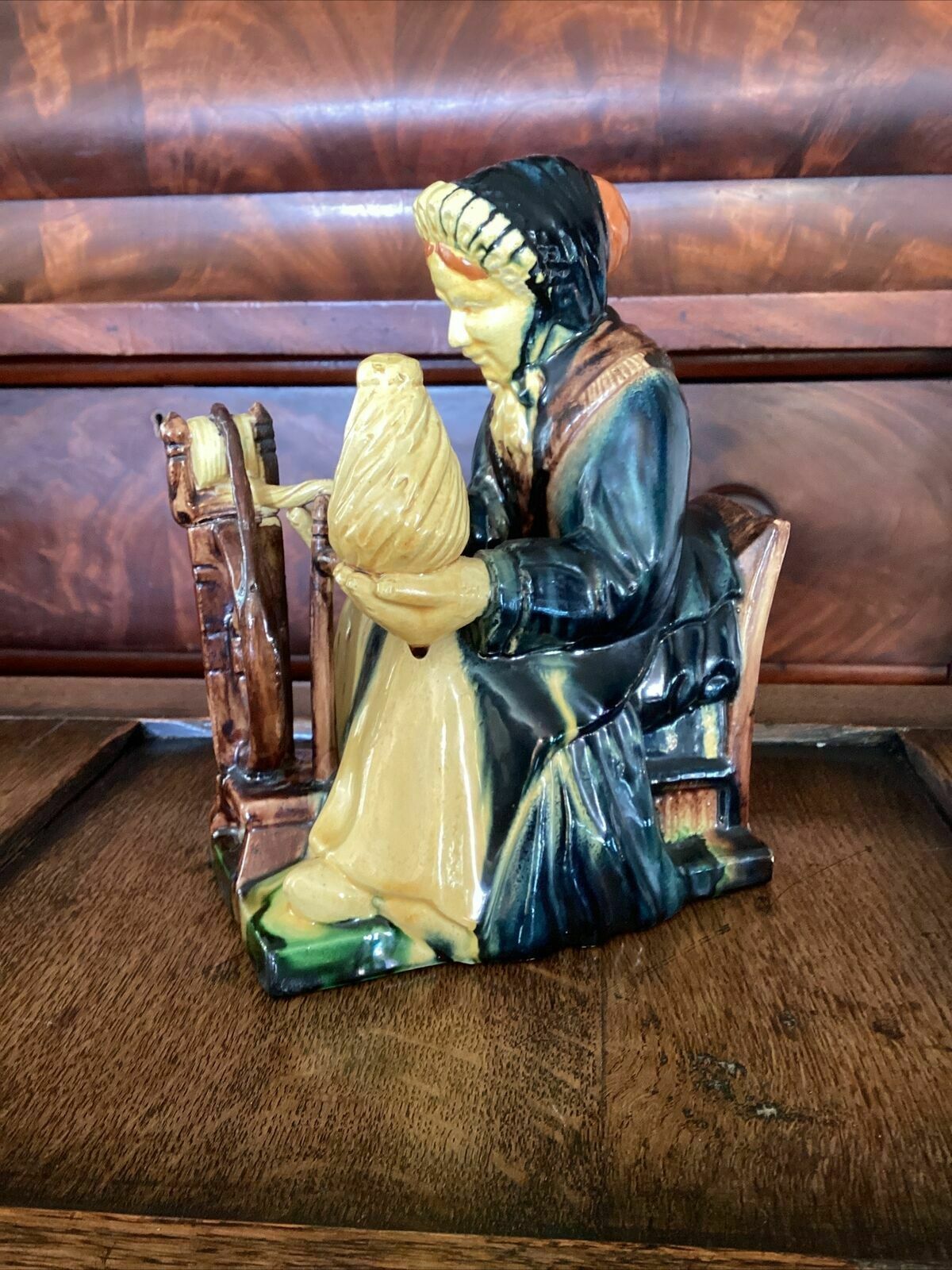 Early 20th C Continental Bisque Pottery Figurine. Dutch Woman Spinning Yarn photo 85.0