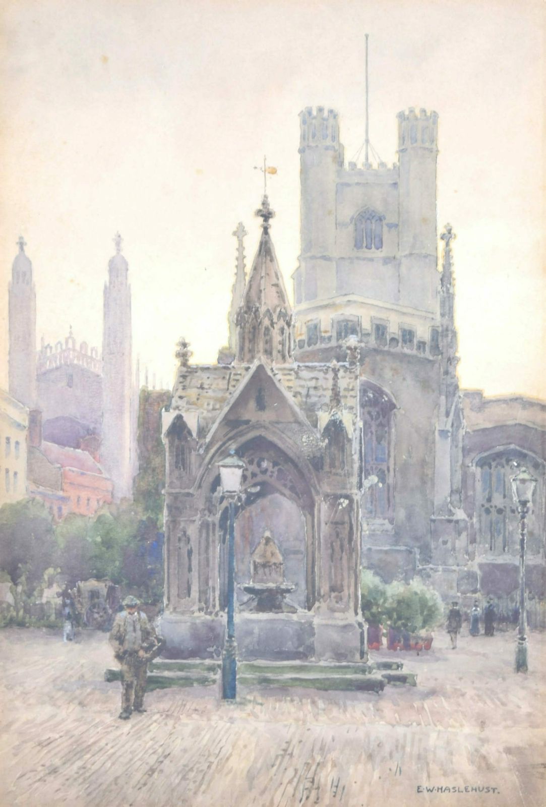 The Market Place Cambridge With A View Of Great St Mary’s Church And King’s College Chapel photo for sale