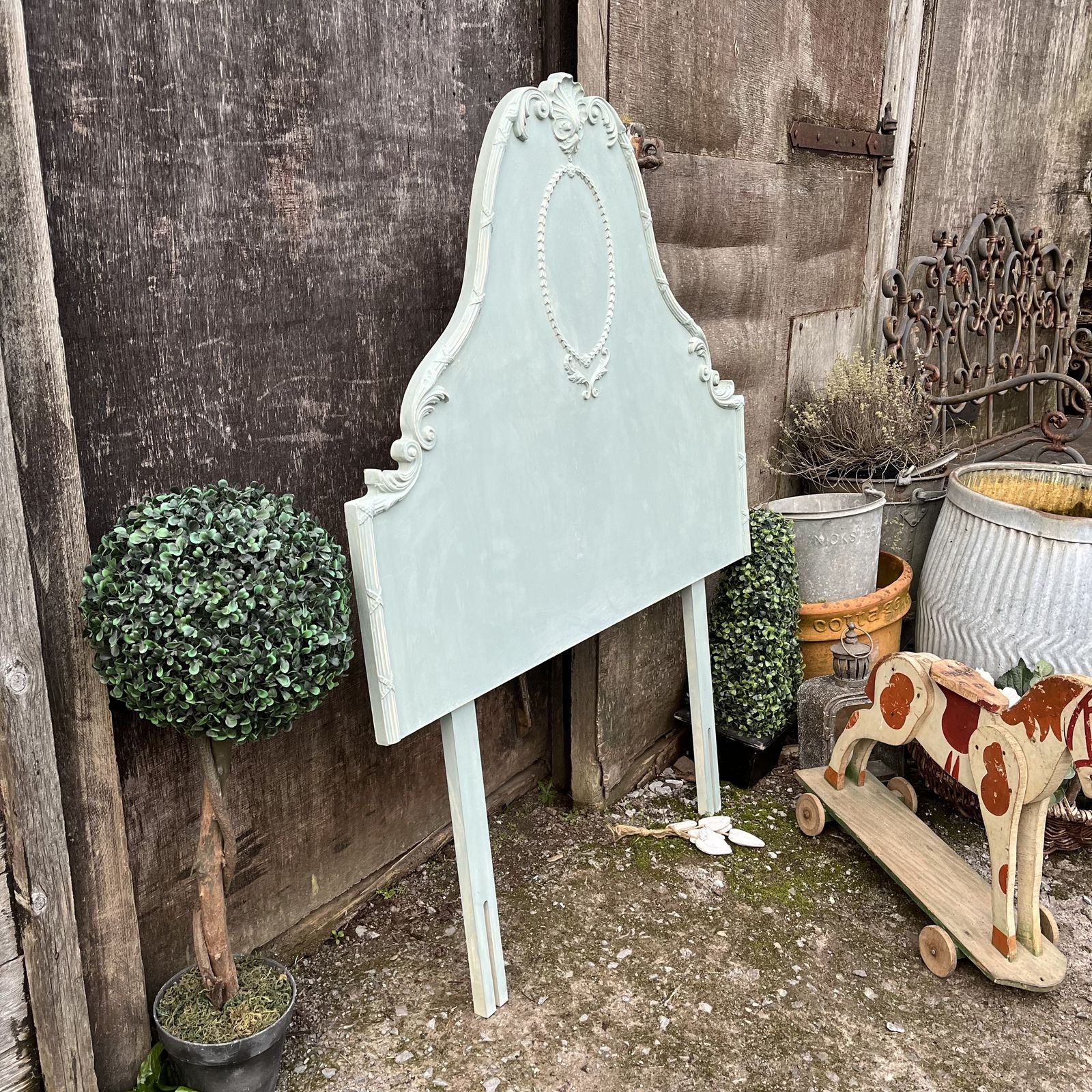 Duck Egg Blue Hand Painted Ornate Vintage French Rococo Single Bed Headboard photo furniture
