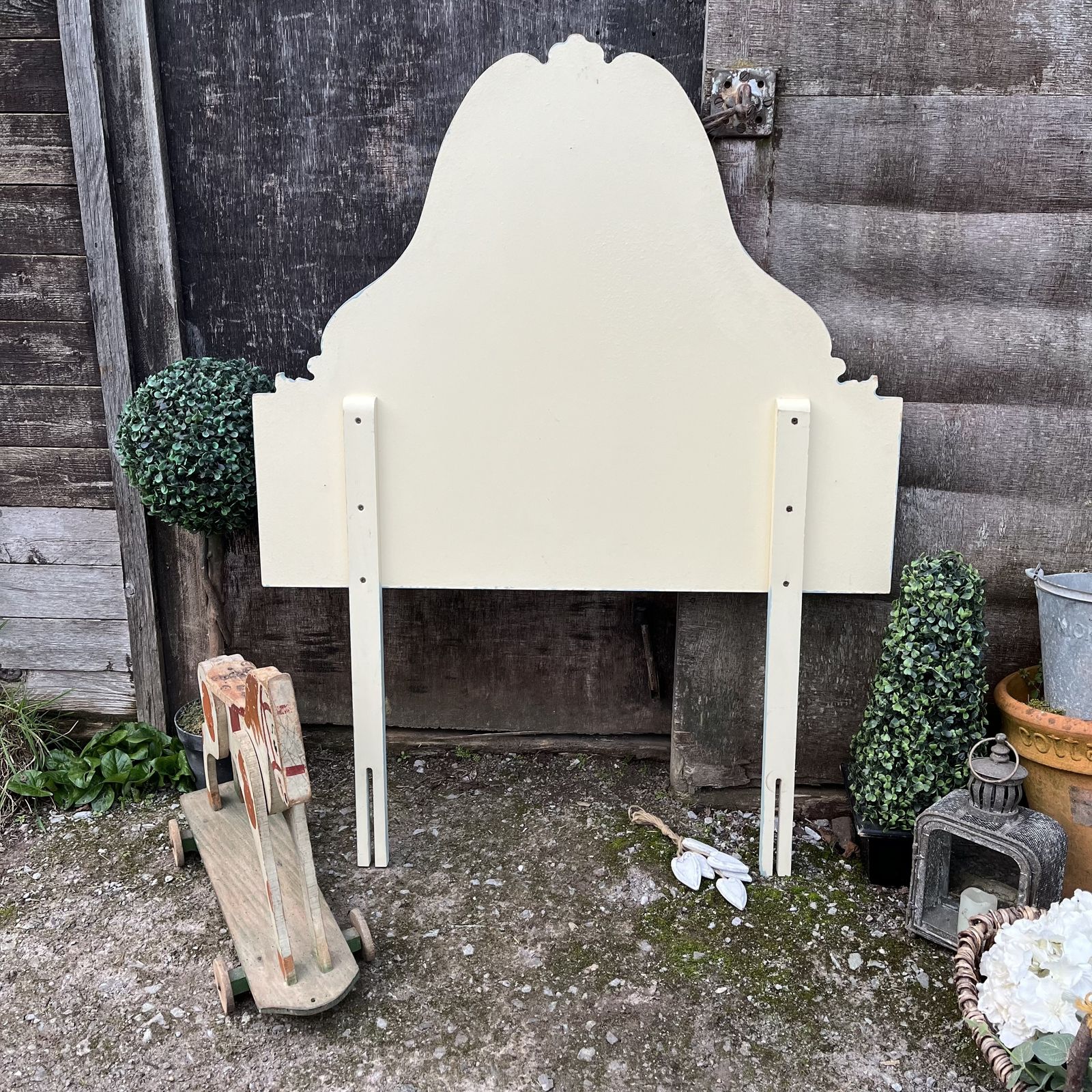 Furniture Duck Egg Blue Hand Painted Ornate Vintage French Rococo Single Bed Headboard photo