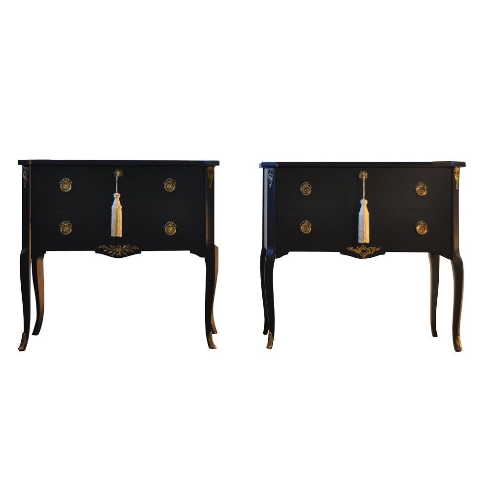 photo furniture Pair Of Gustavian Style Commodes In Black With Brass Details