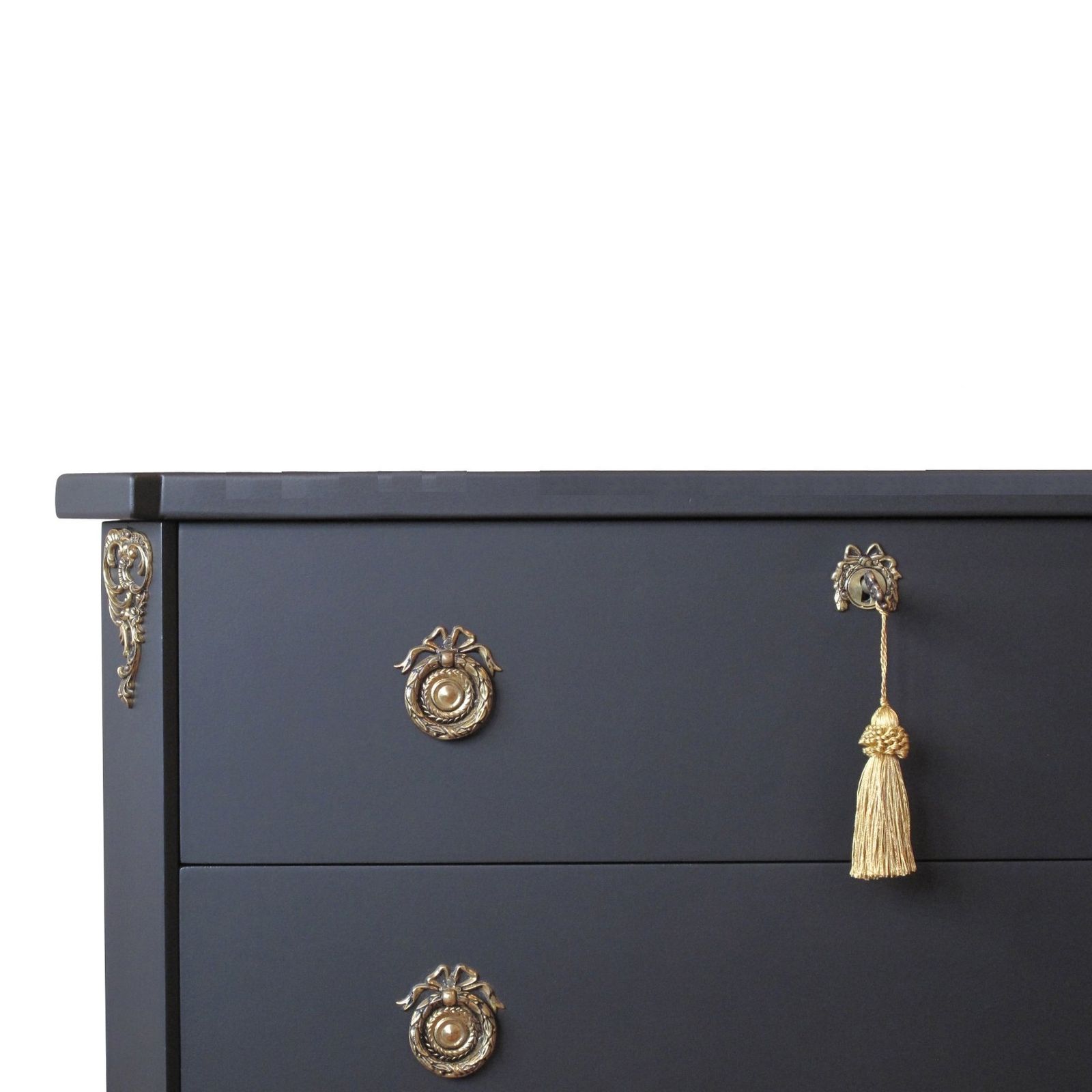 Pair Of Gustavian Style Commodes In Black With Brass Details photo Furniture
