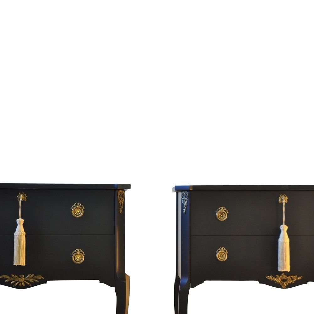 Pair Of Gustavian Style Commodes In Black With Brass Details photo 3800.0