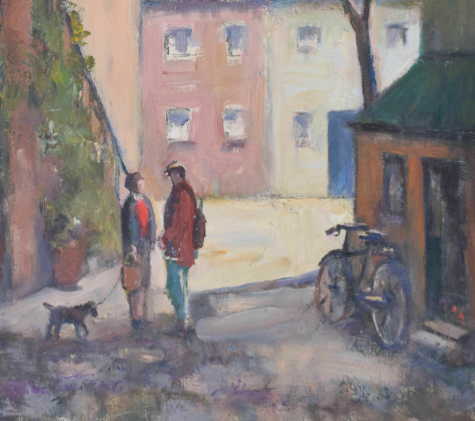 French Street Scene Mid 20th Century Oil Painting By Angela Stones photo for sale