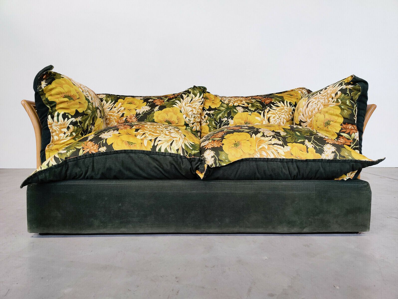 Mid Century Modern Floral Sofa In Rattan photo for sale