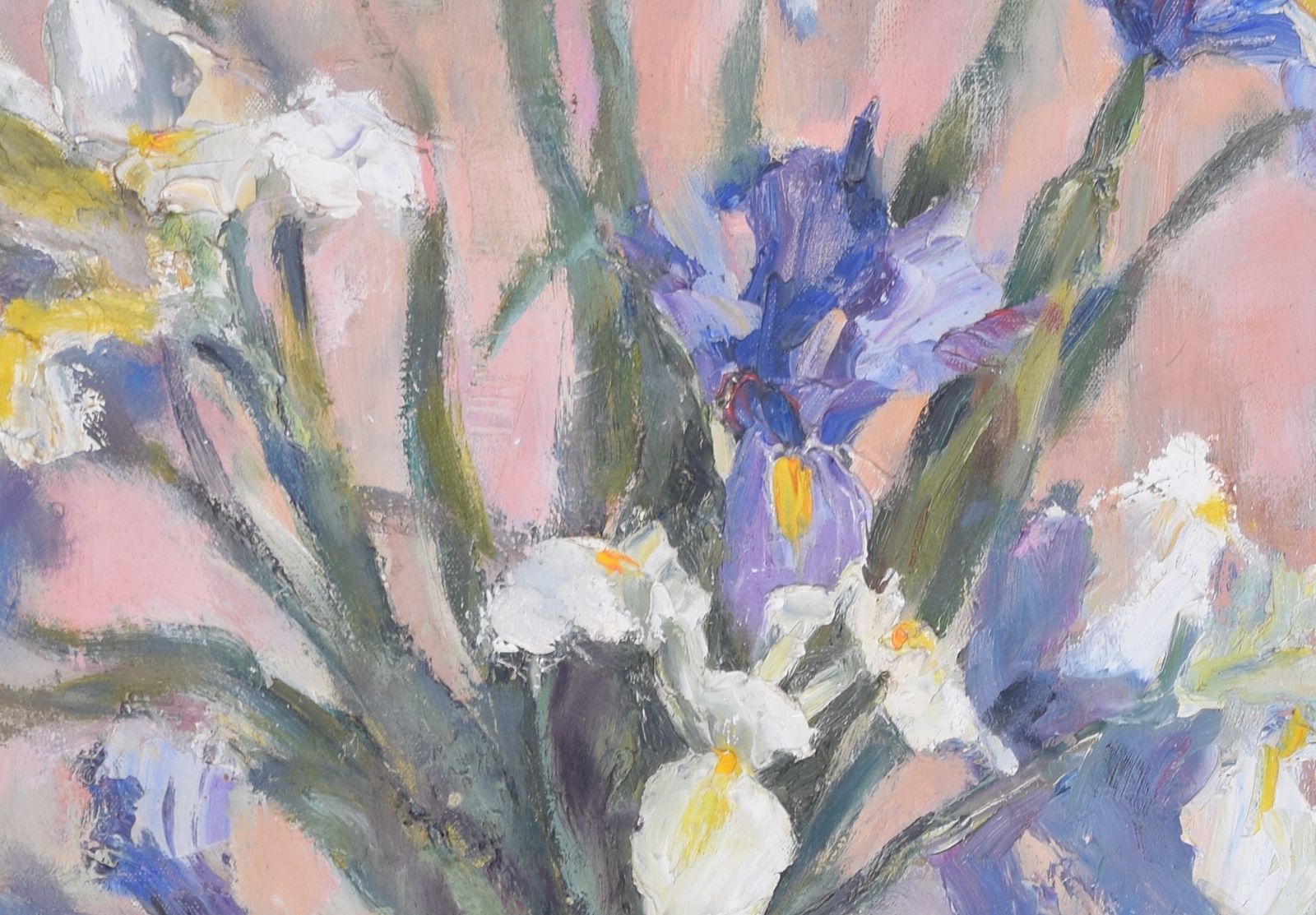 Irises Mid 20th Century Flowers Oil Painting By Angela Stones photo for sale
