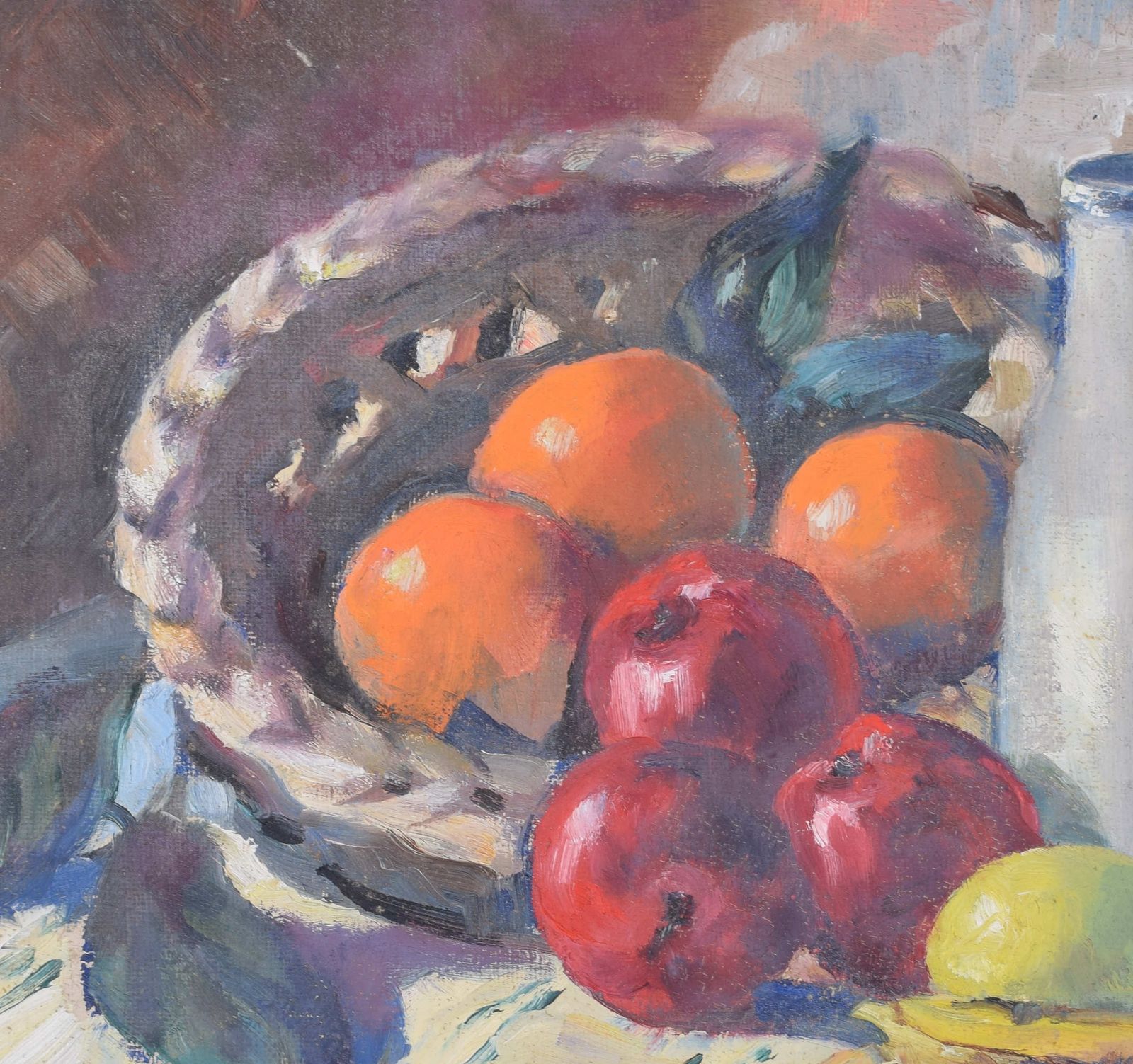 Still Life With Fruit And Milk Bottle 20th Century Oil Painting By Angela Stones photo Art