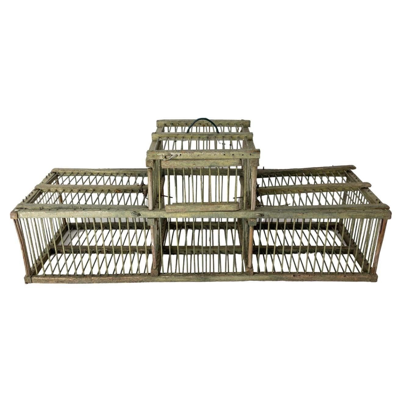 French Country Antique Beech & Iron Bird Cage, Circa 1900