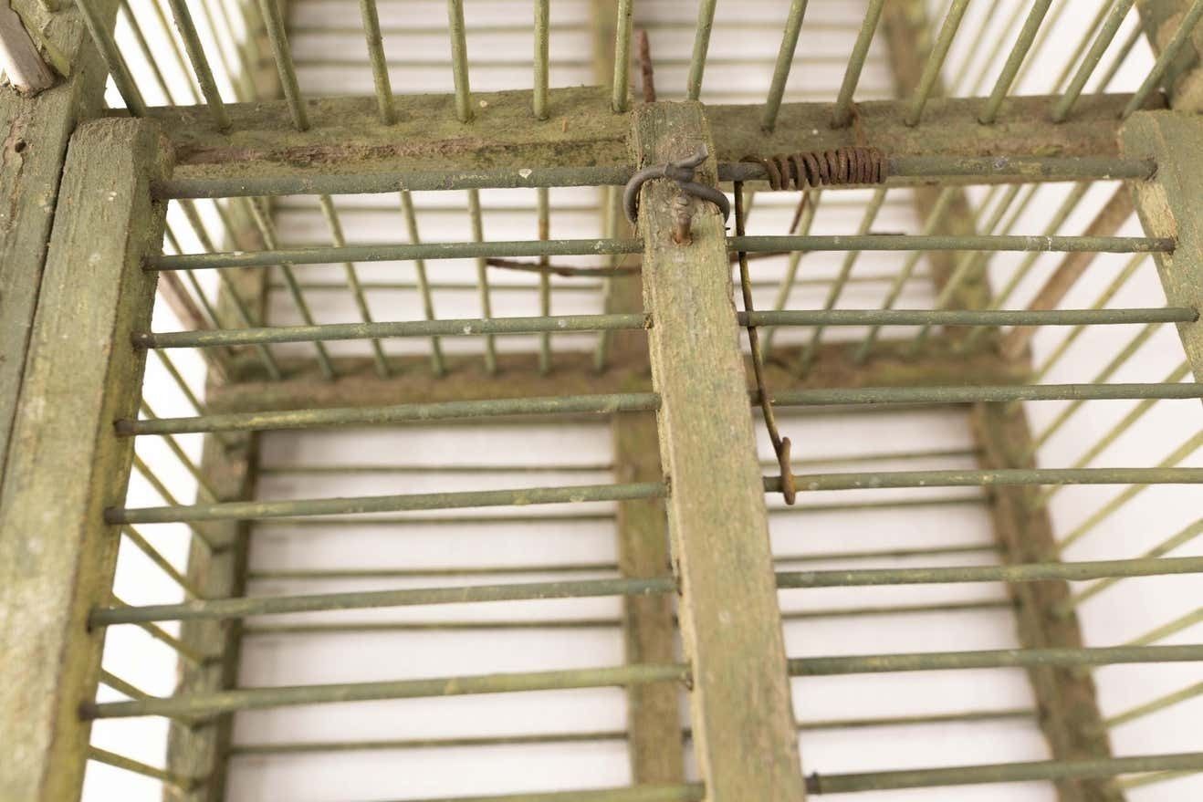 French Country Antique Beech & Iron Bird Cage, Circa 1900 photo vintage