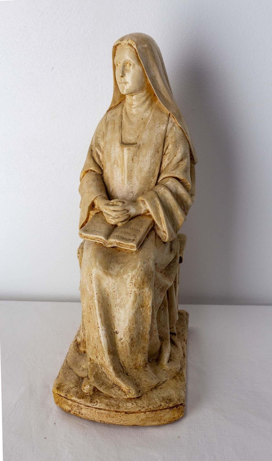 Nun Reading Gospels Patinated Plaster Statue French, Late 19th Century photo furniture