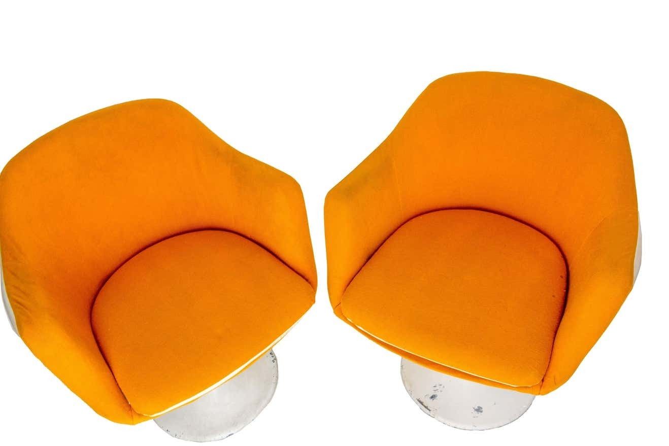 Two Mid Century French Armchairs Metal Tulip Foot With Stool To Recover photo for sale