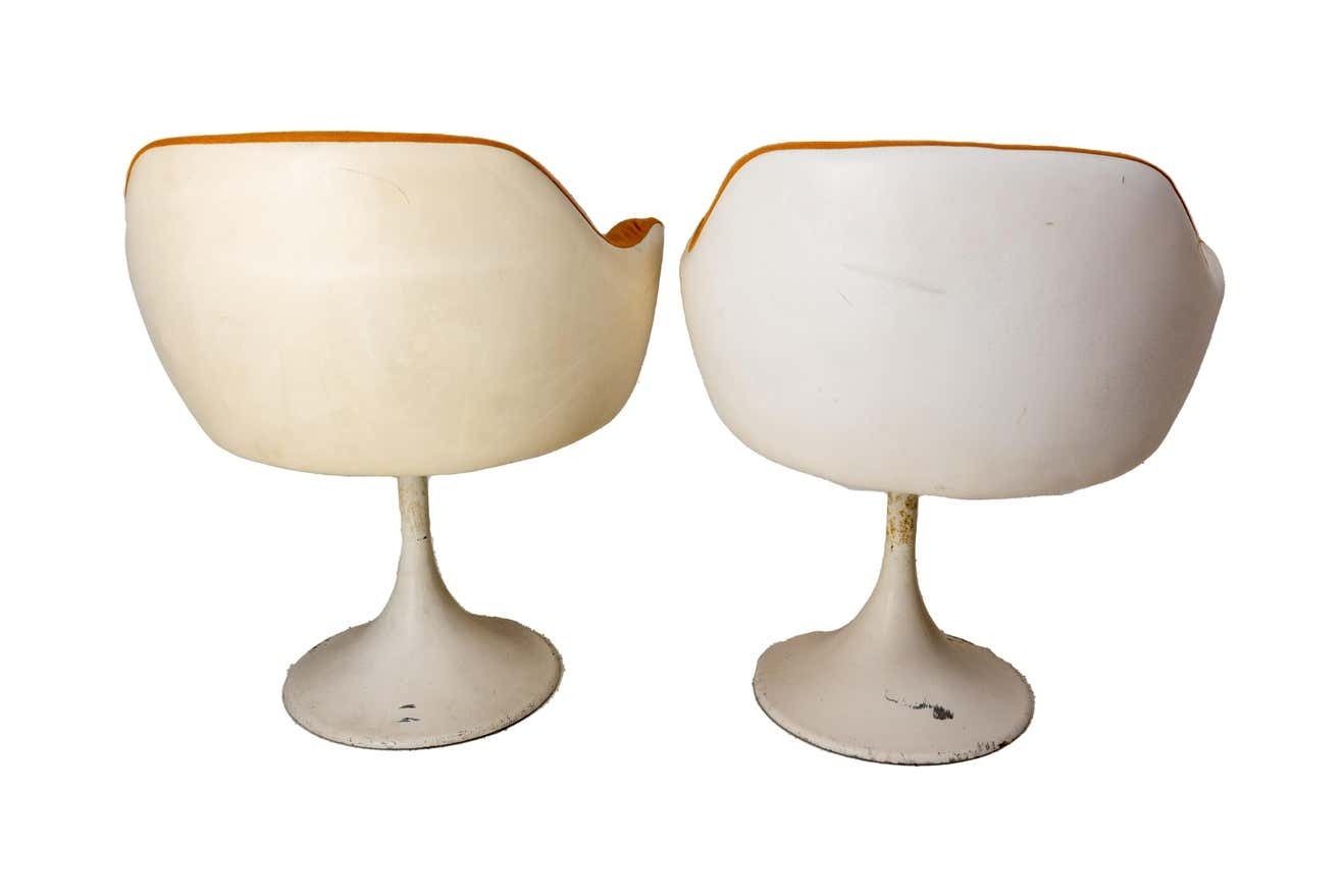 Two Mid Century French Armchairs Metal Tulip Foot With Stool To Recover photo buy