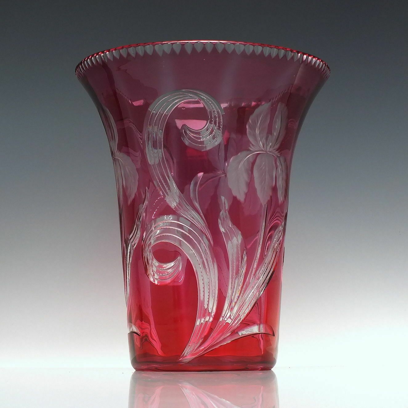 Rare Art Nouveau Cranberry Cut Vase C1910 1935 photo furniture