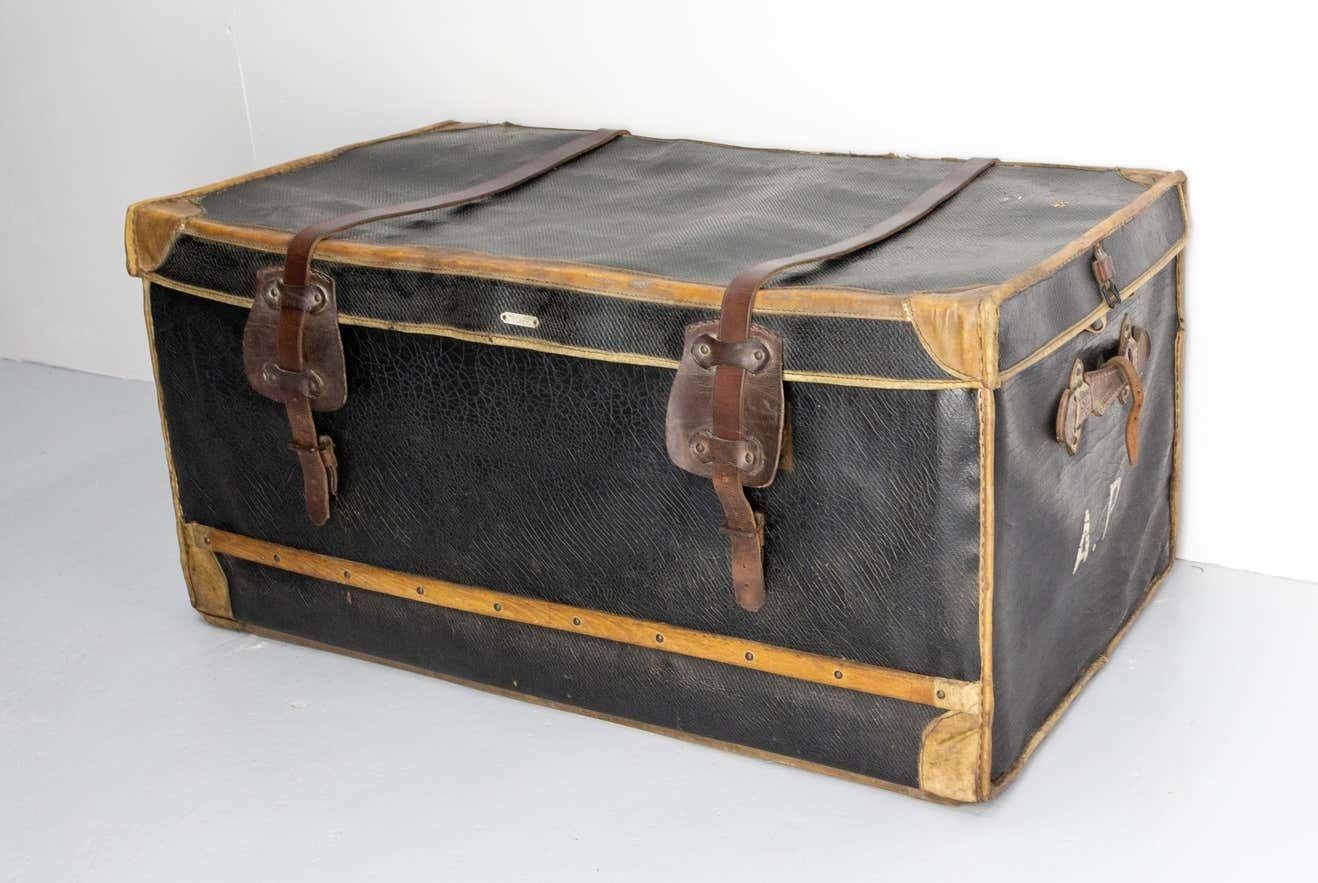 French Leather Trunk With Original Train Labels Paris To Chantilly, Late 19th C photo 1735.0