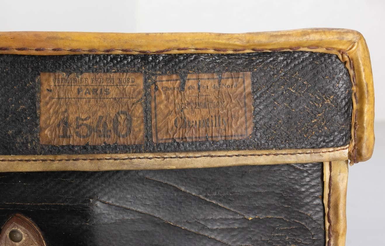 Furniture French Leather Trunk With Original Train Labels Paris To Chantilly, Late 19th C photo