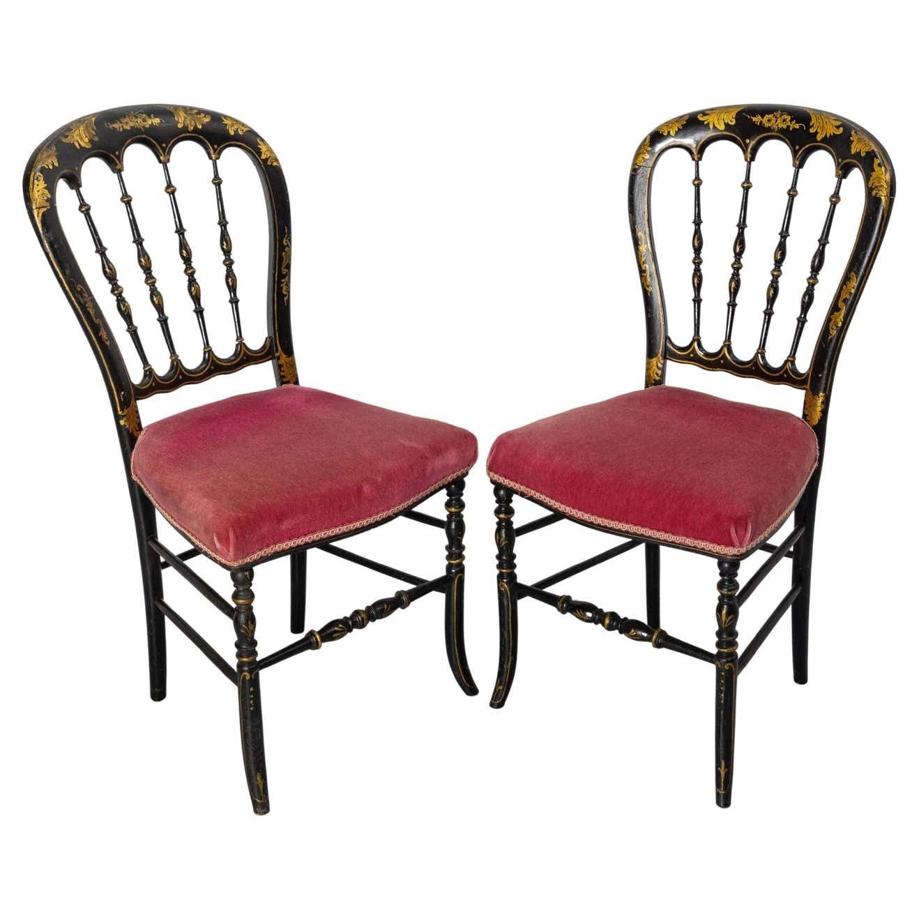 Pair Of Napoleon III Chairs Fabric And Painted Wood, French, Late 19th Century