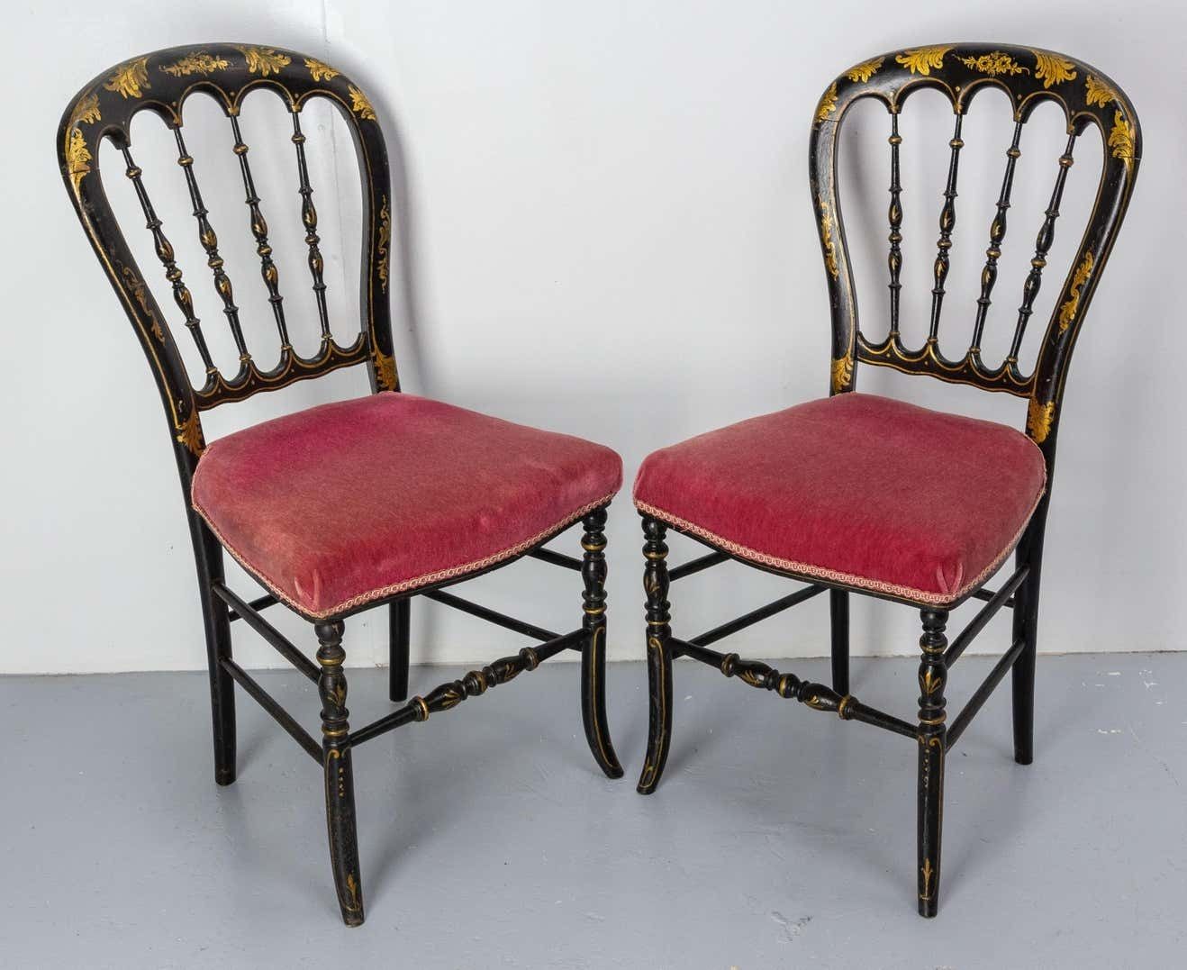 Pair Of Napoleon III Chairs Fabric And Painted Wood, French, Late 19th Century photo furniture