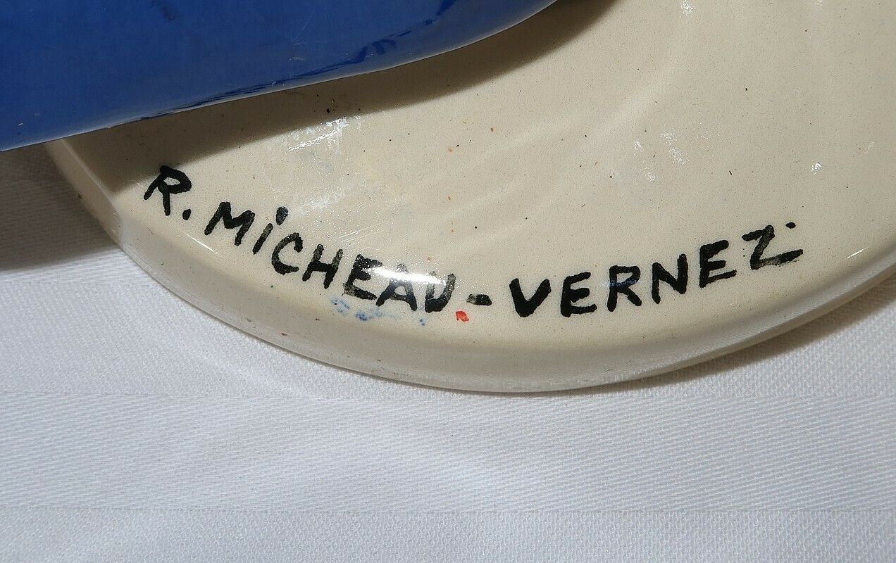 Home Decor “Couple Of Young Dancers” Earthenware, By R. Micheau Vernez, Manufacture Henriot Quimper – Mid 20th Century photo