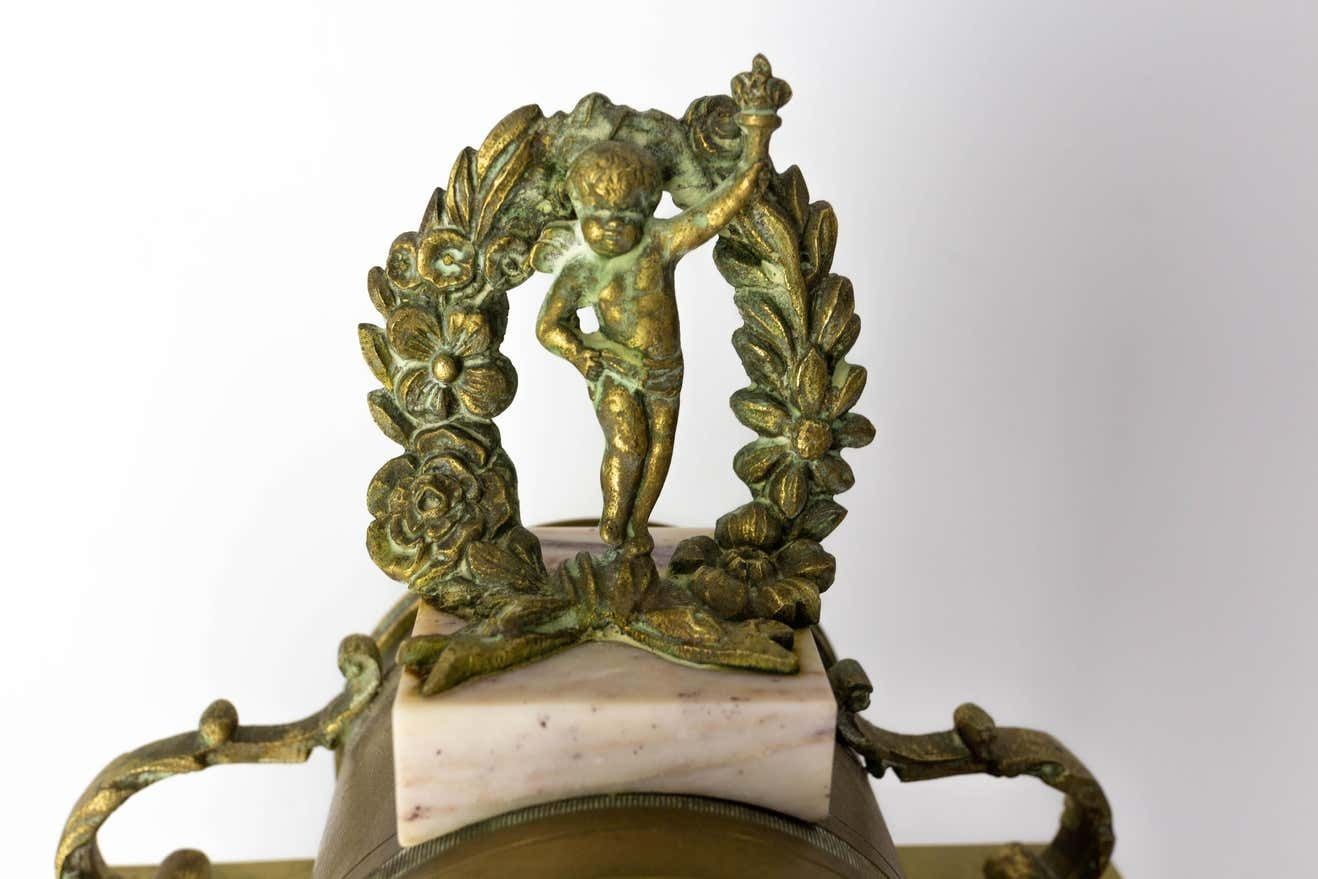 Antique French Bronze And Marble Mantel Set Clock Cherub Putti Napoleon III photo vinterior