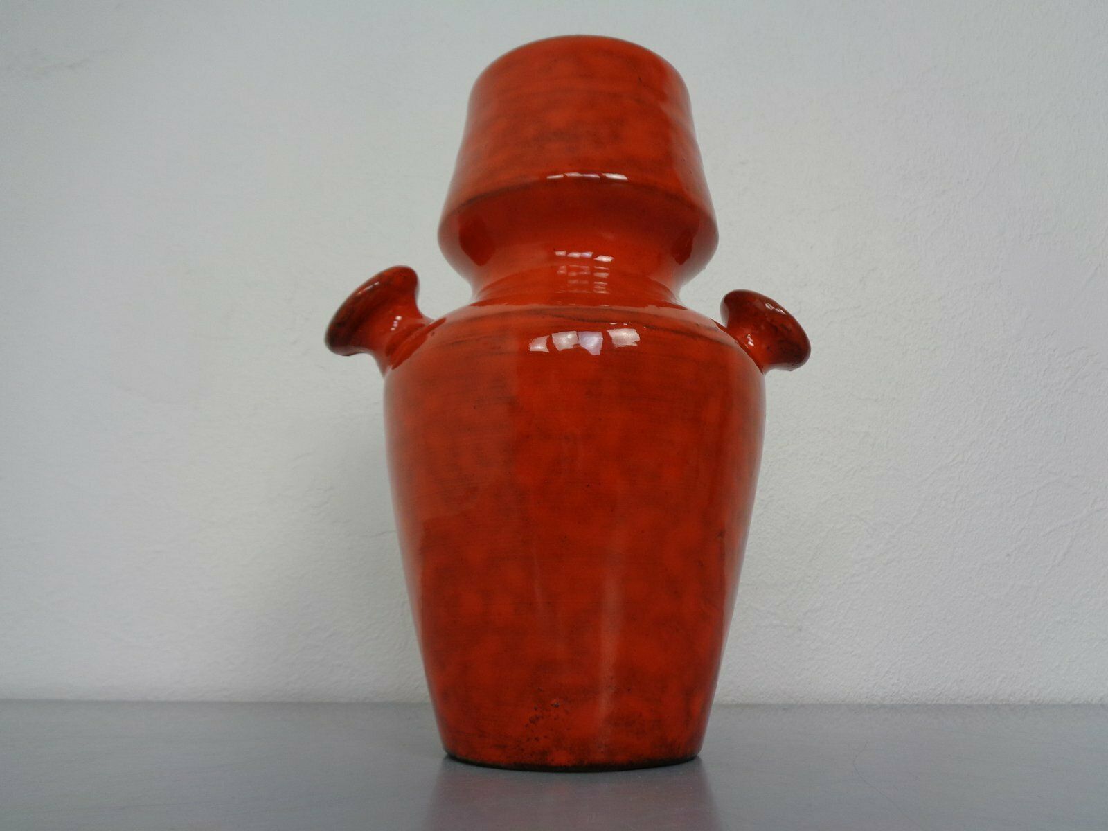 Italian Orange Ceramic Studio Vase With Handle, 1970s