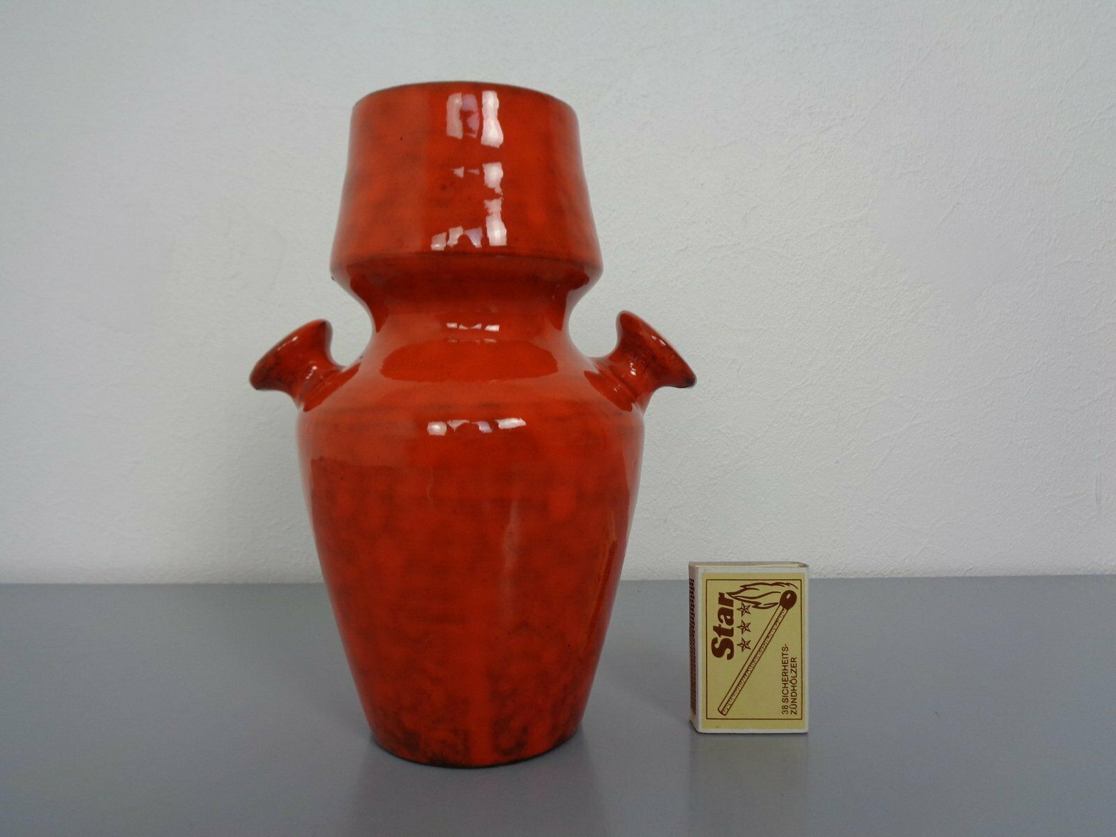 Italian Orange Ceramic Studio Vase With Handle, 1970s photo buy