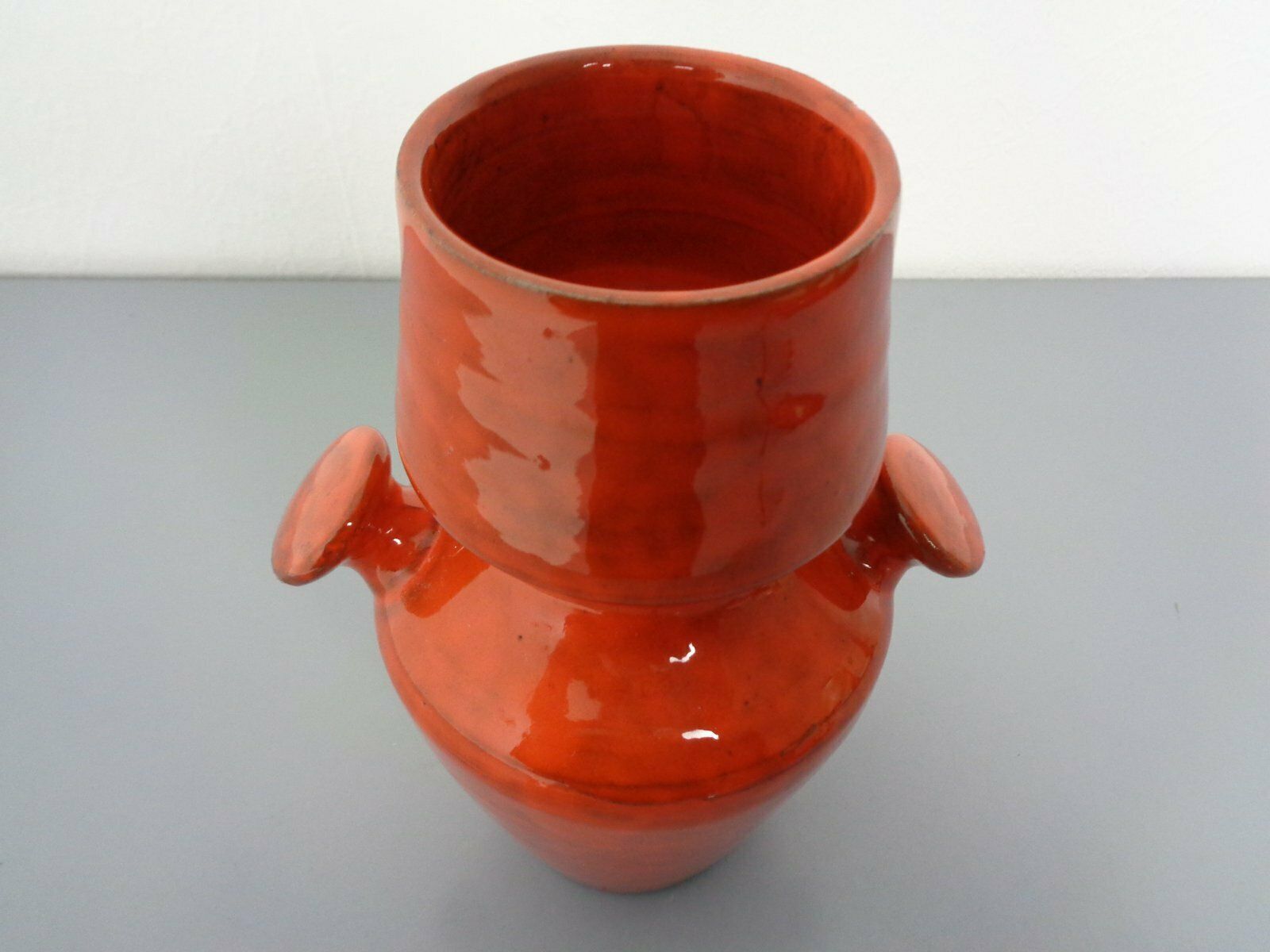 Italian Orange Ceramic Studio Vase With Handle, 1970s photo vintage
