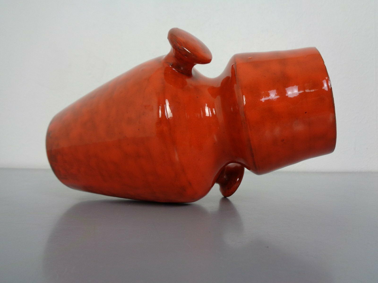 255.0 Italian Orange Ceramic Studio Vase With Handle, 1970s photo