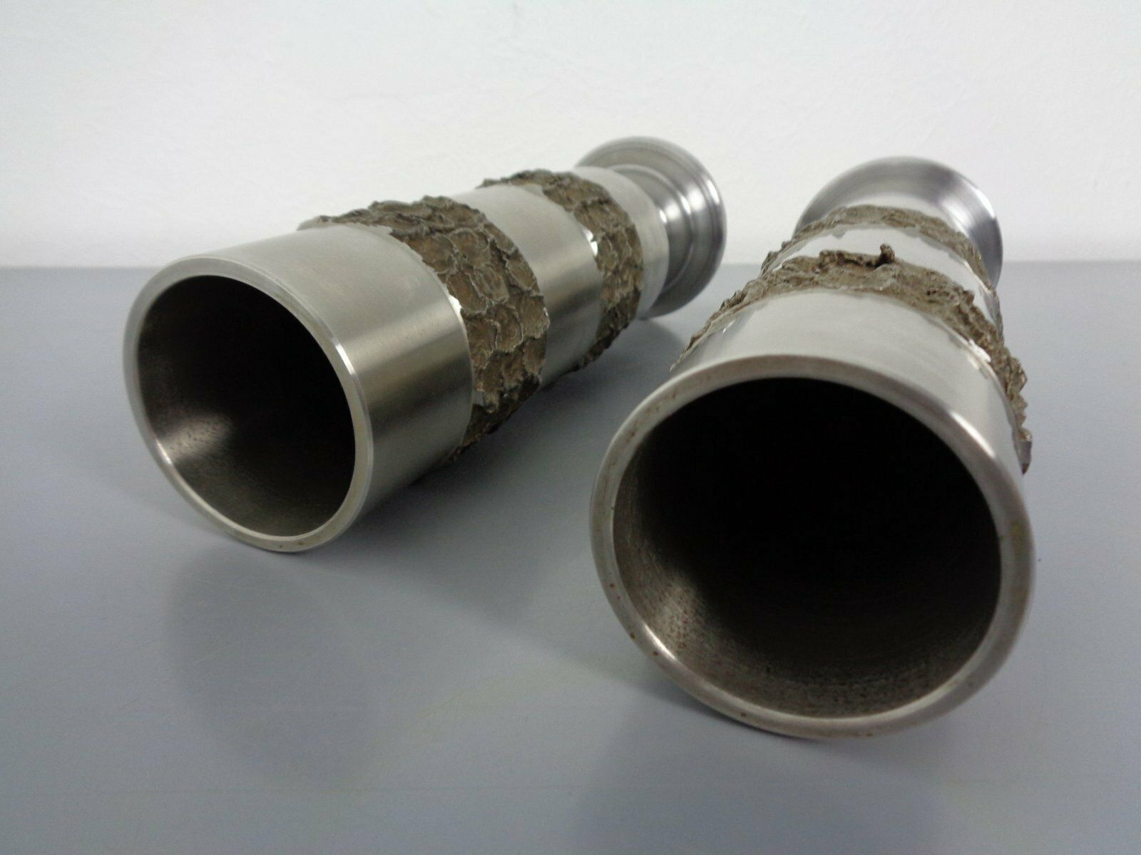 photo furniture Brutalist German Vases In Stainless Steel, 1960s, Set Of 2