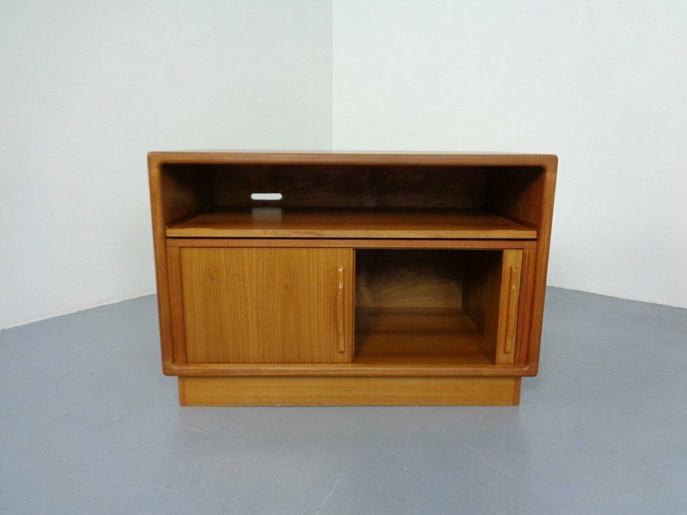 Small Teak Tambour Media Sideboard From Dyrlund, 1970s photo Furniture