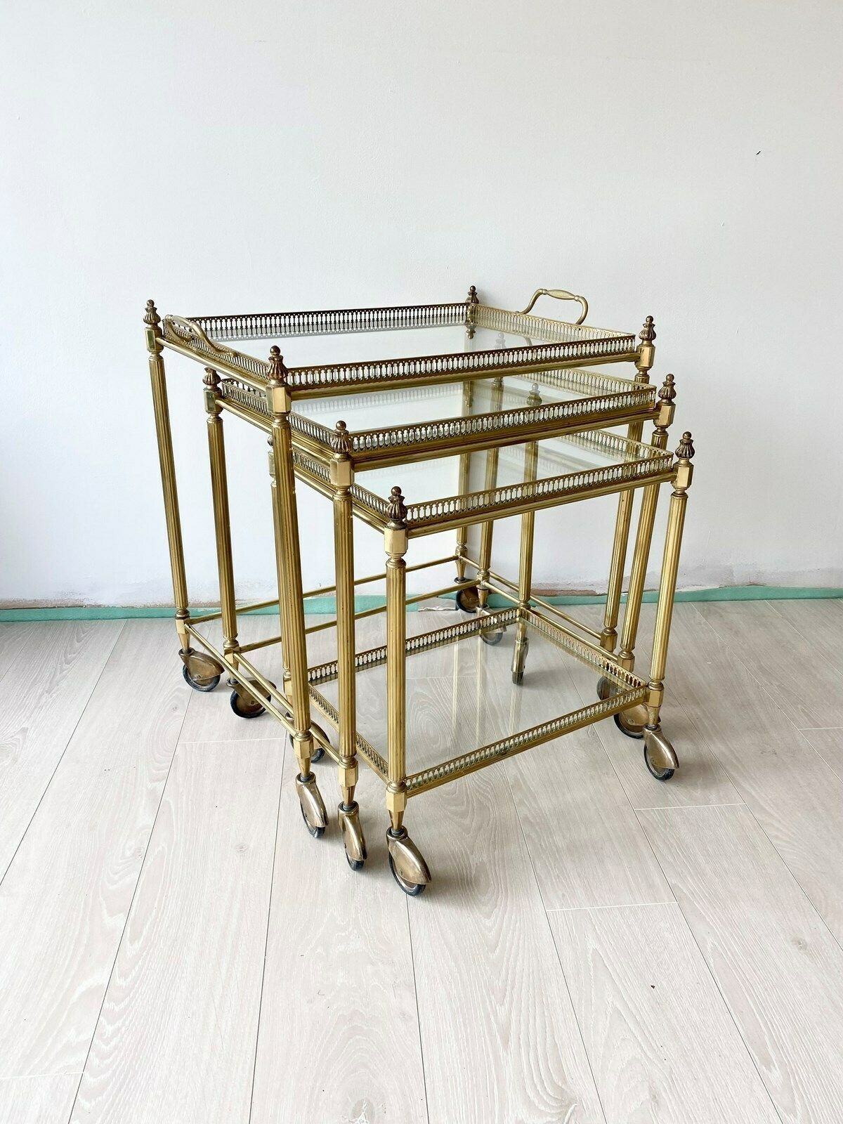 Nest Of French Brass Drinks Trolley Tables