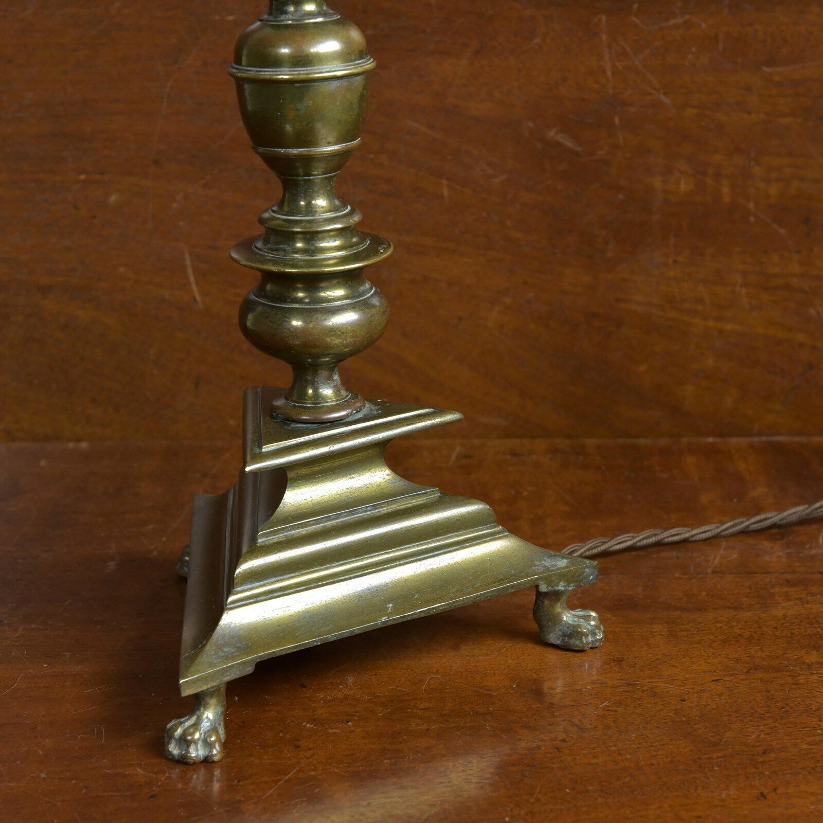 Antique Paw Footed Brass Lamp, Early 20th Century photo Lighting