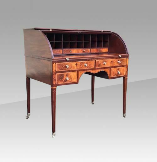 George III Hepplewhite Period Inlaid Mahogany Tambour Estate Writing Desk photo vinterior