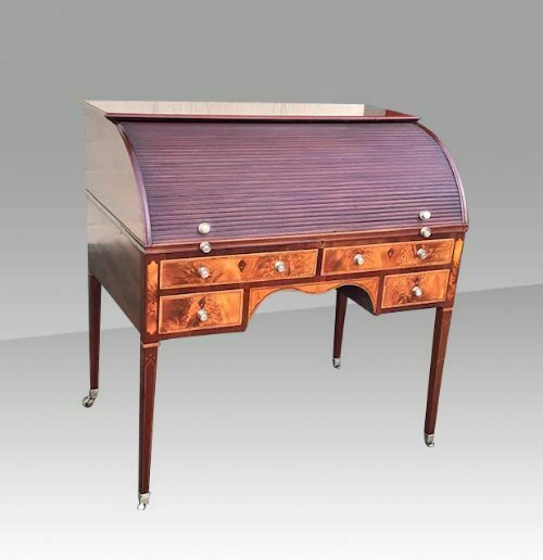 George III Hepplewhite Period Inlaid Mahogany Tambour Estate Writing Desk photo vintage