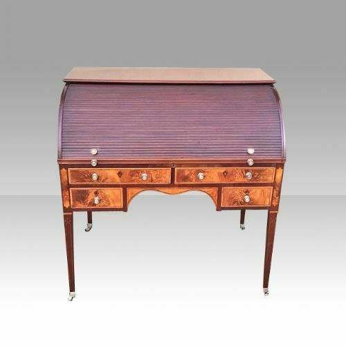 photo for sale George III Hepplewhite Period Inlaid Mahogany Tambour Estate Writing Desk
