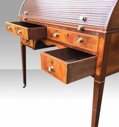 photo buy George III Hepplewhite Period Inlaid Mahogany Tambour Estate Writing Desk