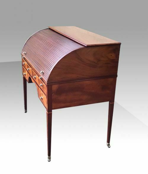 photo vintage George III Hepplewhite Period Inlaid Mahogany Tambour Estate Writing Desk